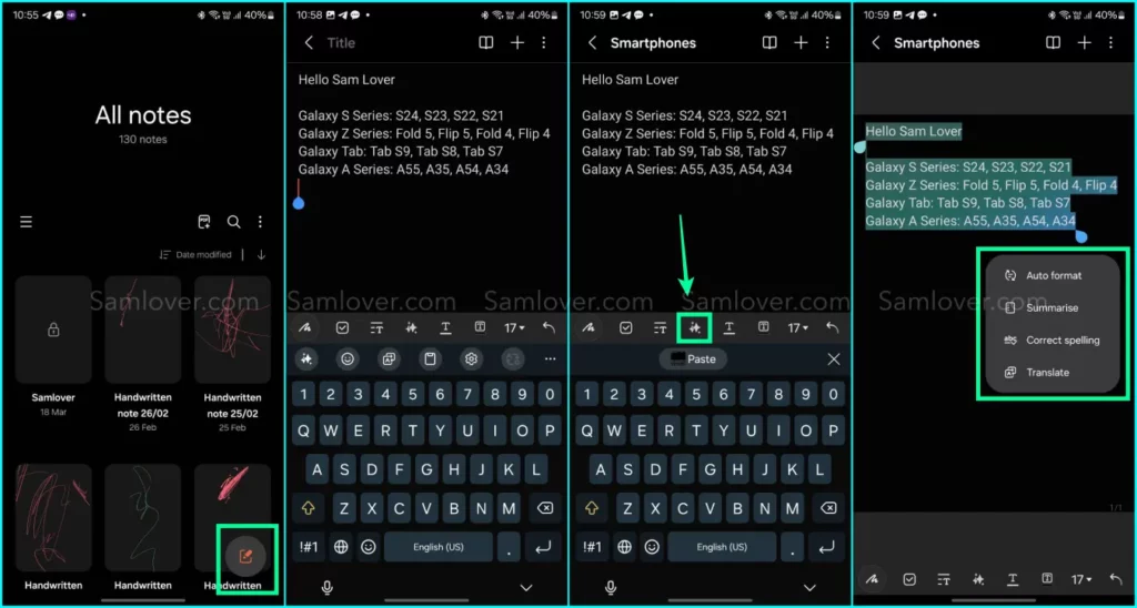 How to use Galaxy AI Note Assistant