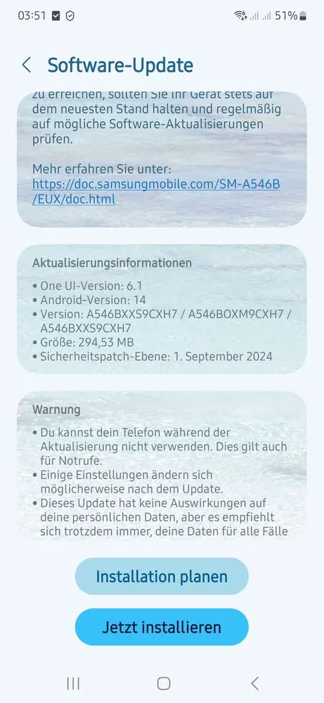 Galaxy A54 September 2024 Security Update in Europe
