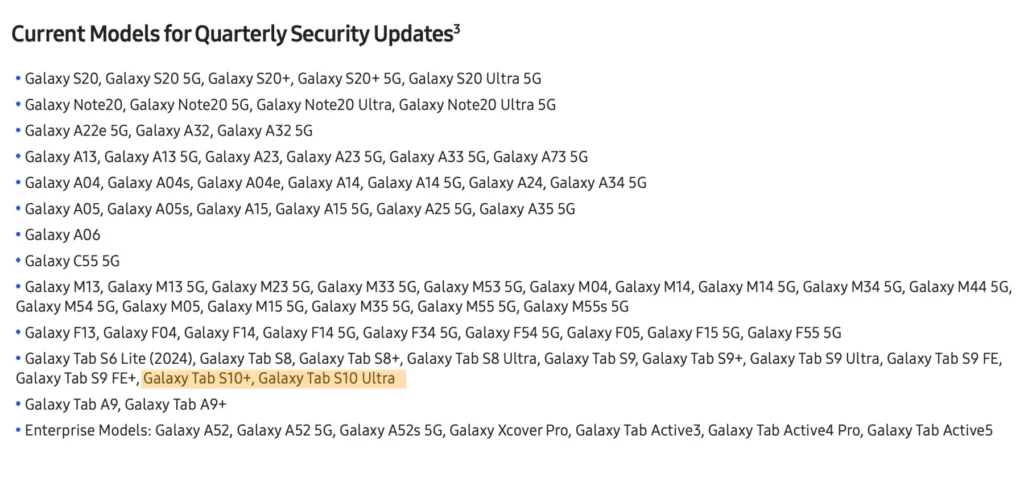 Samsung Galaxy Tab S10 Series Quarterly Updates