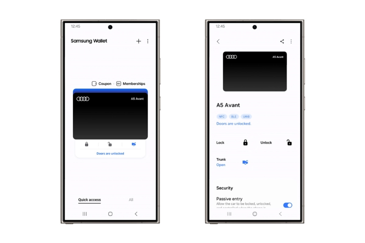 Samsung Wallet Digital Keys support to Audi