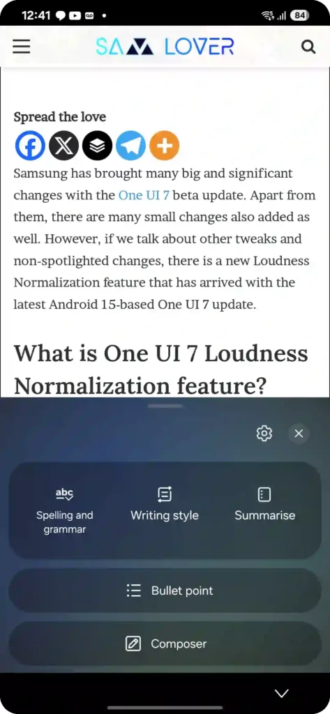 One UI 7 AI Writing Tools