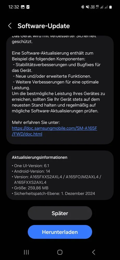 Galaxy A16 4G December 2024 Security Patch in Europe