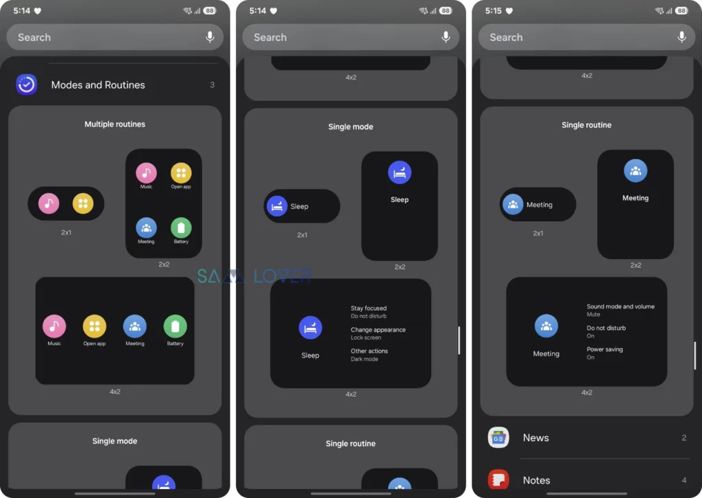 One UI 7 Modes and Routines Widget