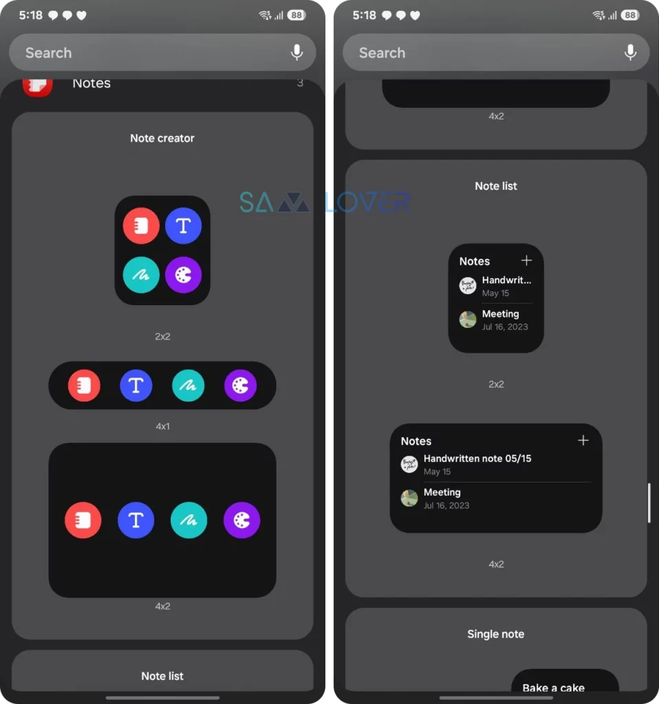 One UI 7 Notes Widget