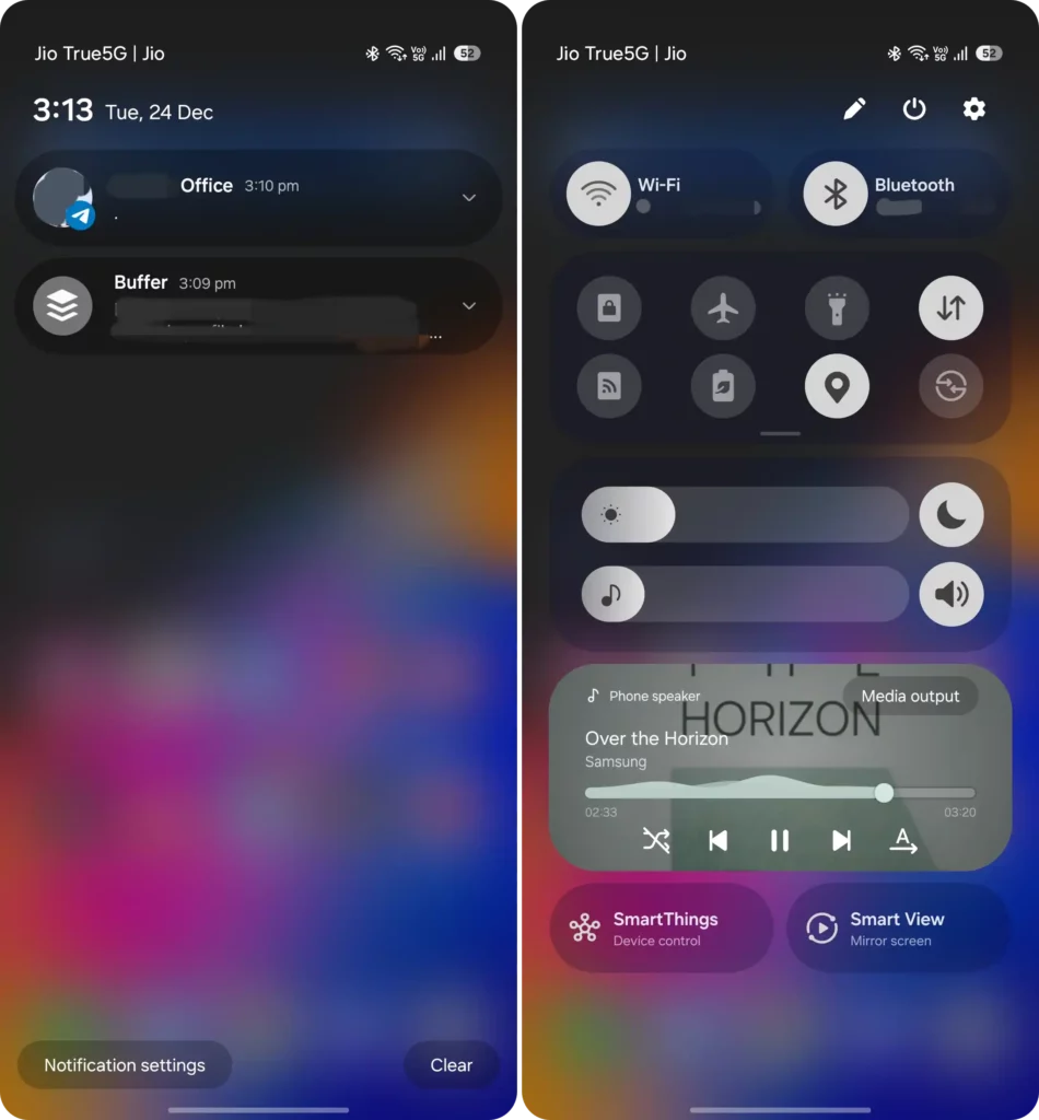One UI 7 Separate Quick Setting and Notification