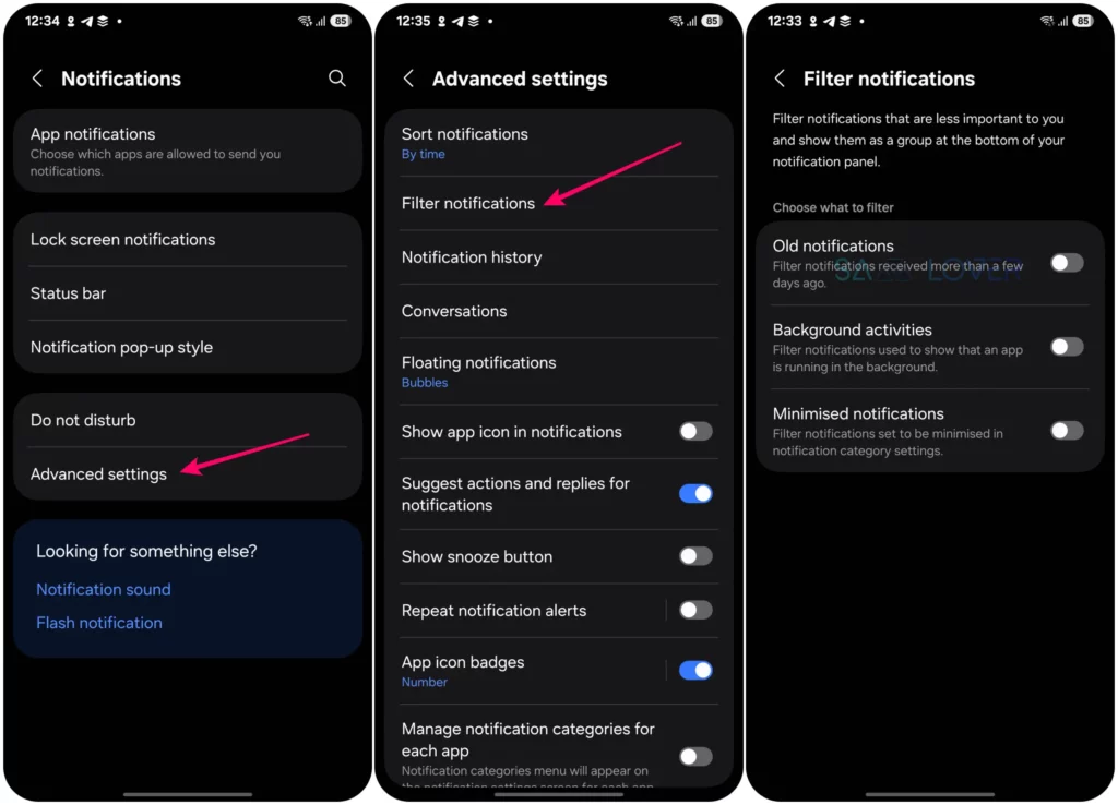 Samsung One UI 7 Filter Notifications