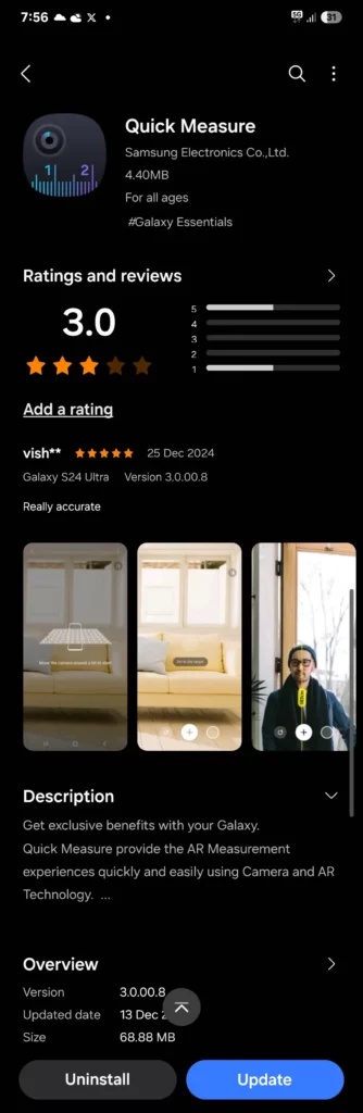 Samsung Quick Measure app v3.0.00.8 Update