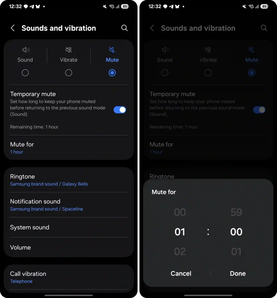 One UI 7 Temporary Mute Notification