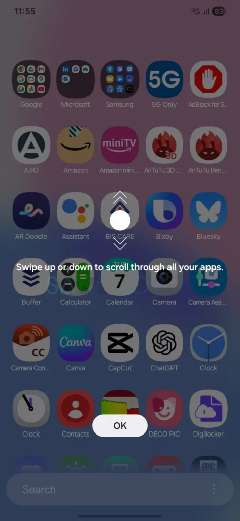 One UI 7 Vertical App Drawer New Tutorial Prompt