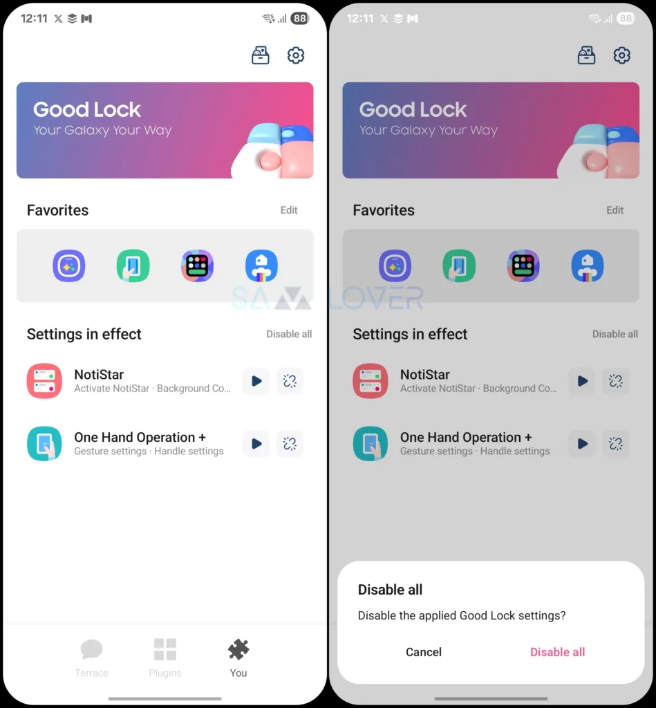 Disabled All Applied Good Lock Settings from you Tab