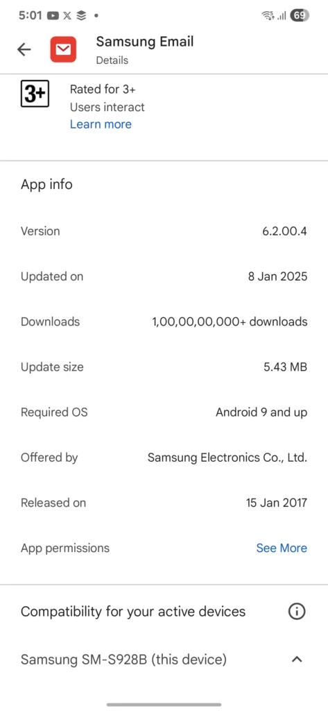 Samsung Email 6.2.00.4 update