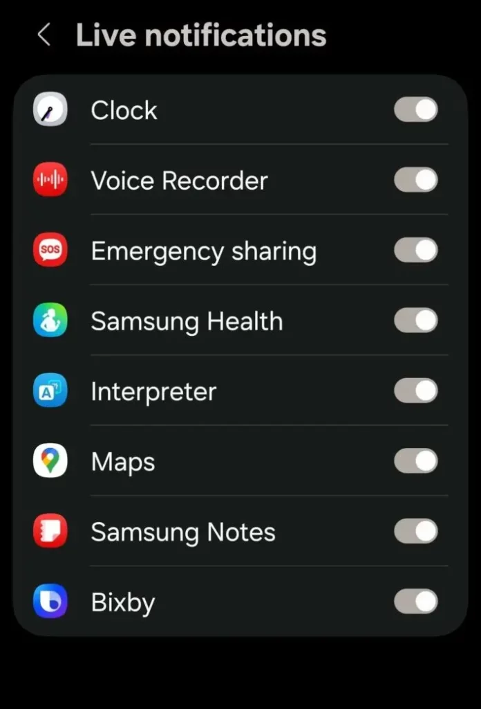 One UI 7 Beta 2 Now bar Live Activity Apps