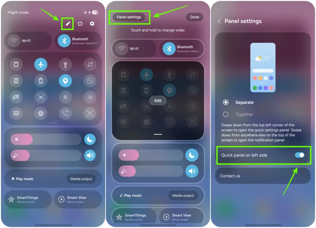 Access Quick Panel on left Side in One UI 7