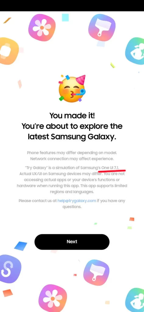 One UI 7.1 update on Try Galaxy App