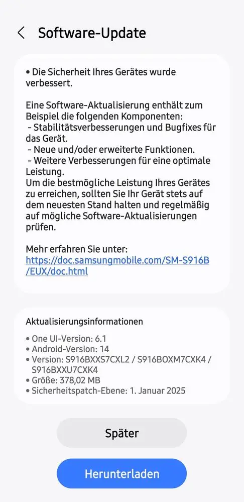 Galaxy S23+ January 2025 Security Update In Europe
