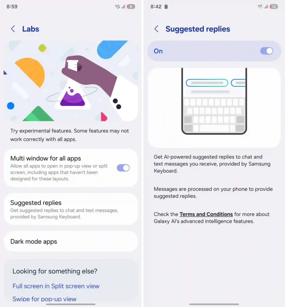 One UI 7 Suggested replies