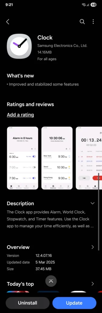 Clock App Update Version 12.4.07.16
