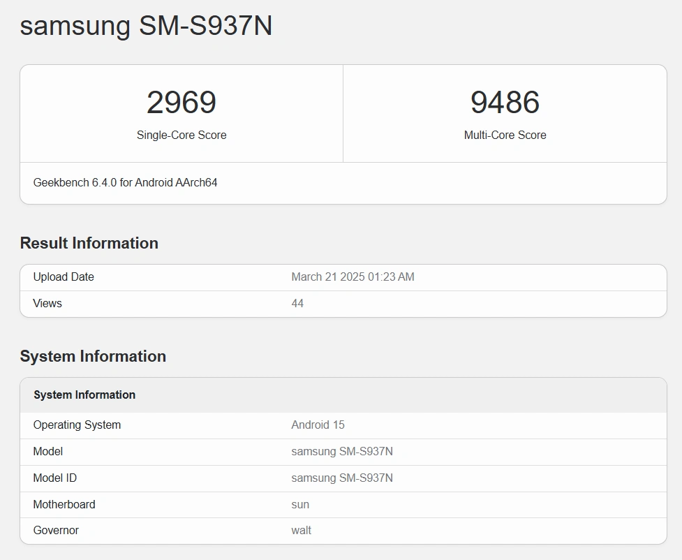 Galaxy S25 Edge geekbench