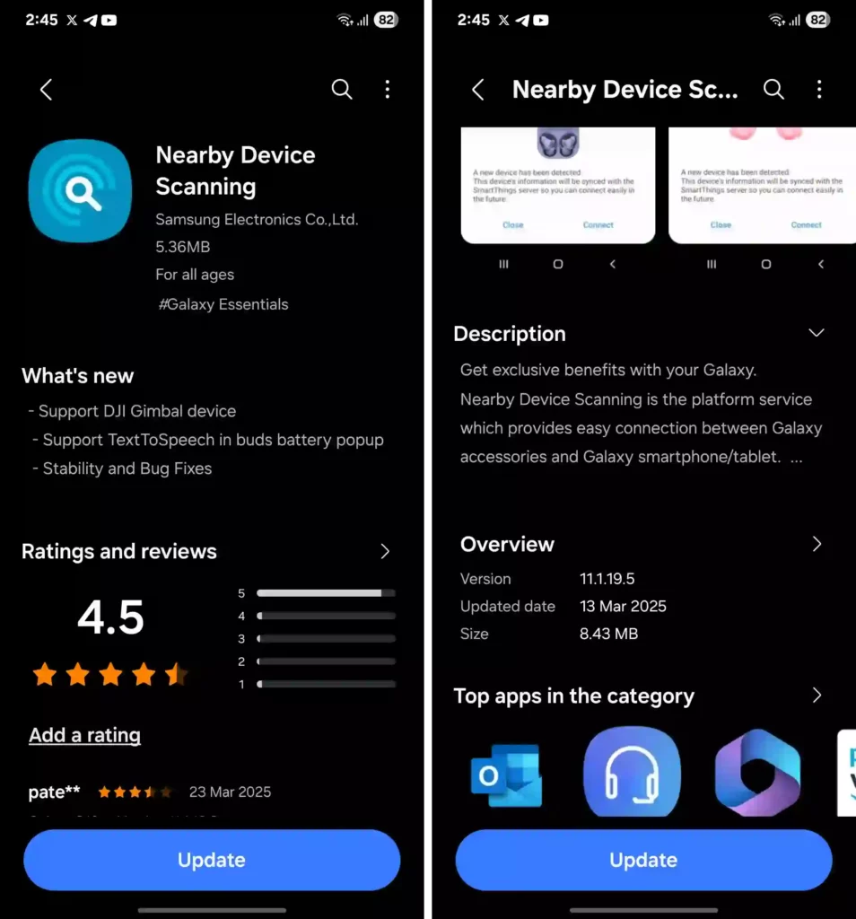 Nearby Device scanning update