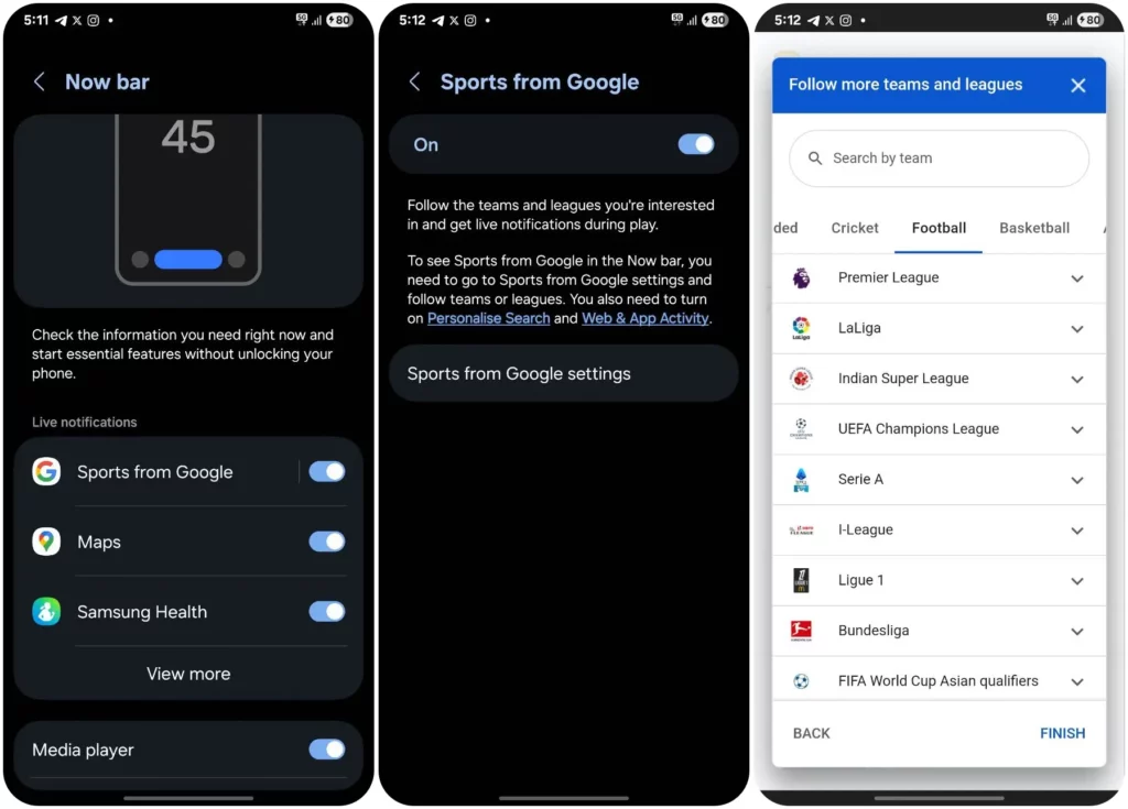 Now Bar Sports From Google