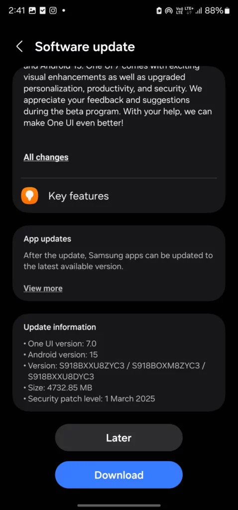 One UI 7 Beta Changelog for Galaxy S23