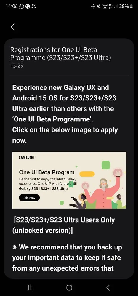 Galaxy S23 One UI 7 beta poster