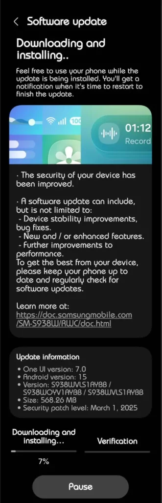 Galaxy S25 March 2025 Security Patch in Canada