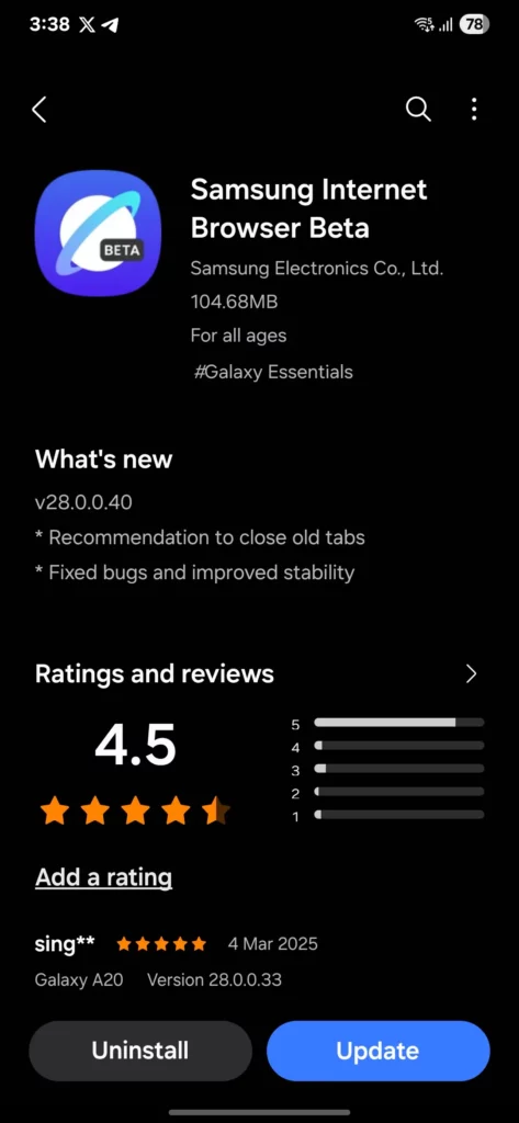 Samsung Internet Browser Beta 28.0.0.40 Update