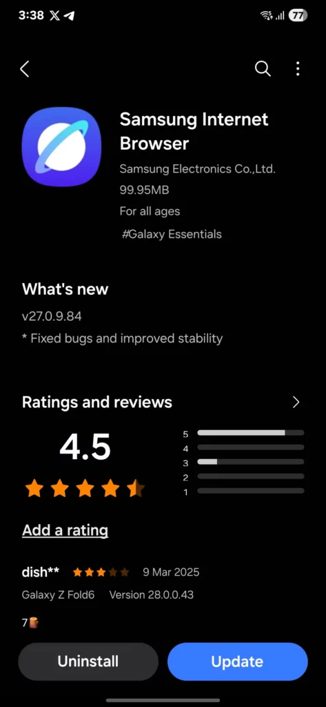 Samsung Internet Browser 27.0.9.84 Update