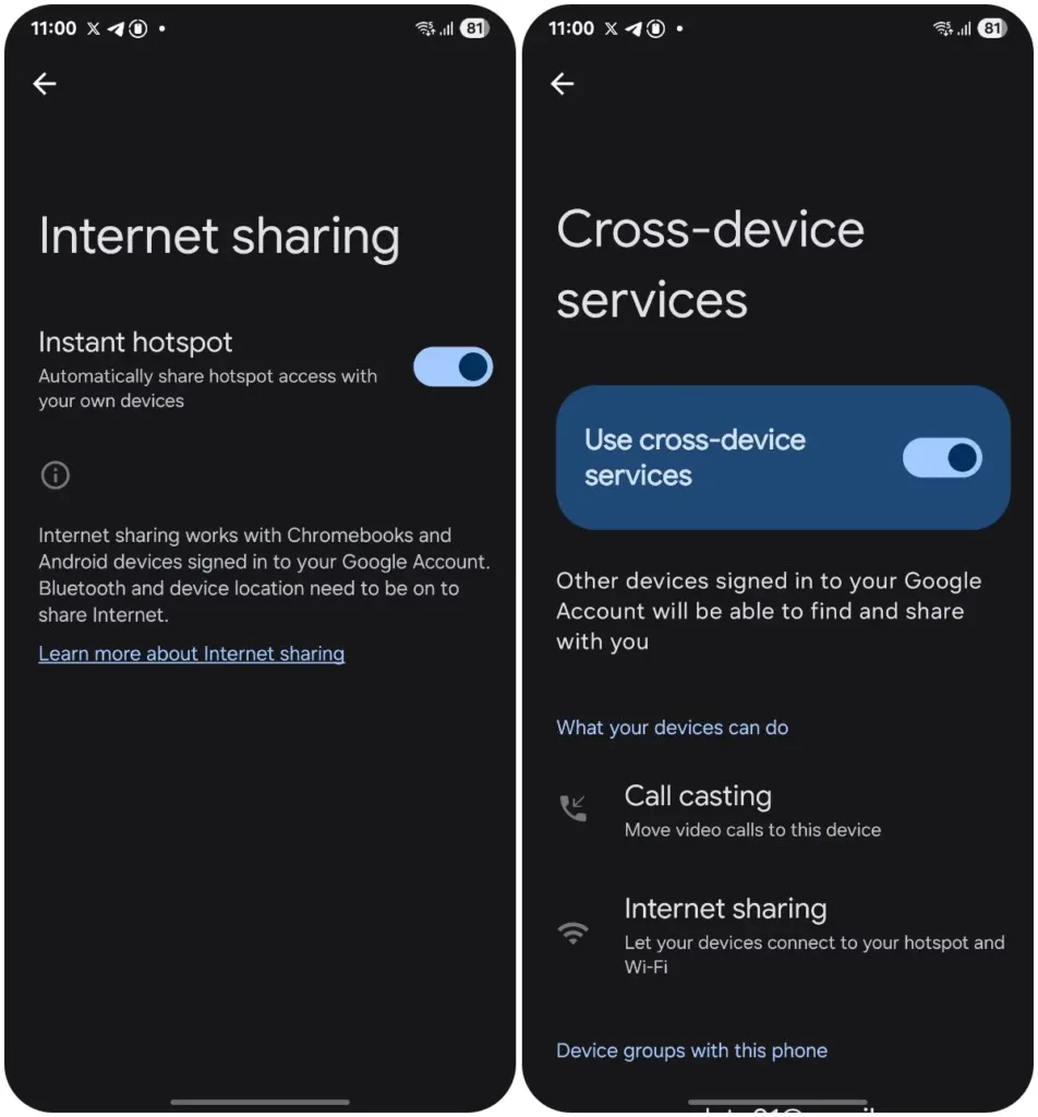 Google Instant Hotspot Sharing Feature on Samsung Phones
