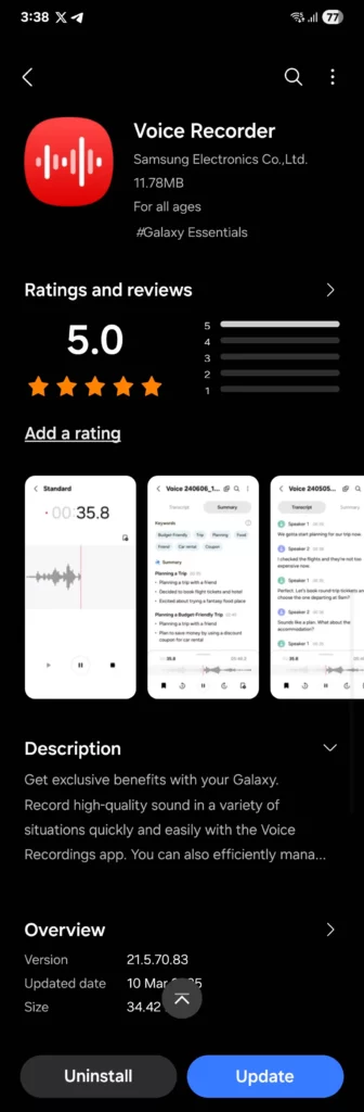 Samsung Voice Recorder 21.5.70.83 Update