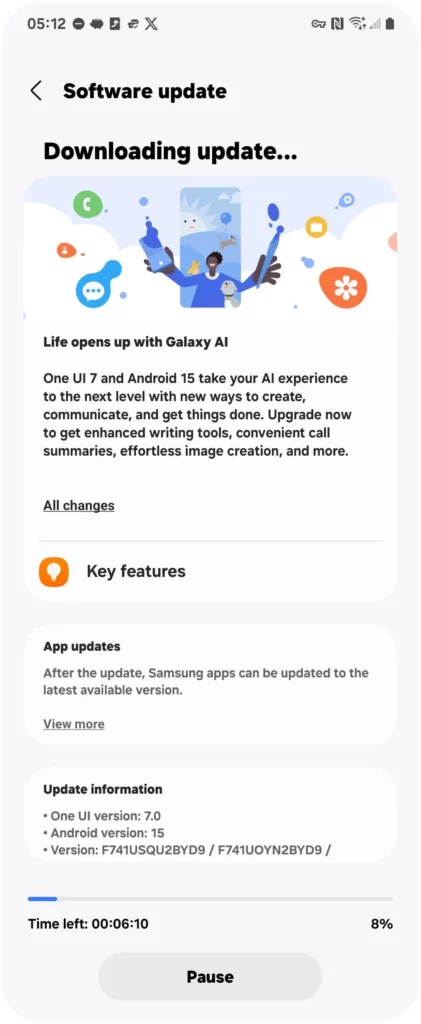 AT&T Galaxy Z FLip 6 One UI 7 Update