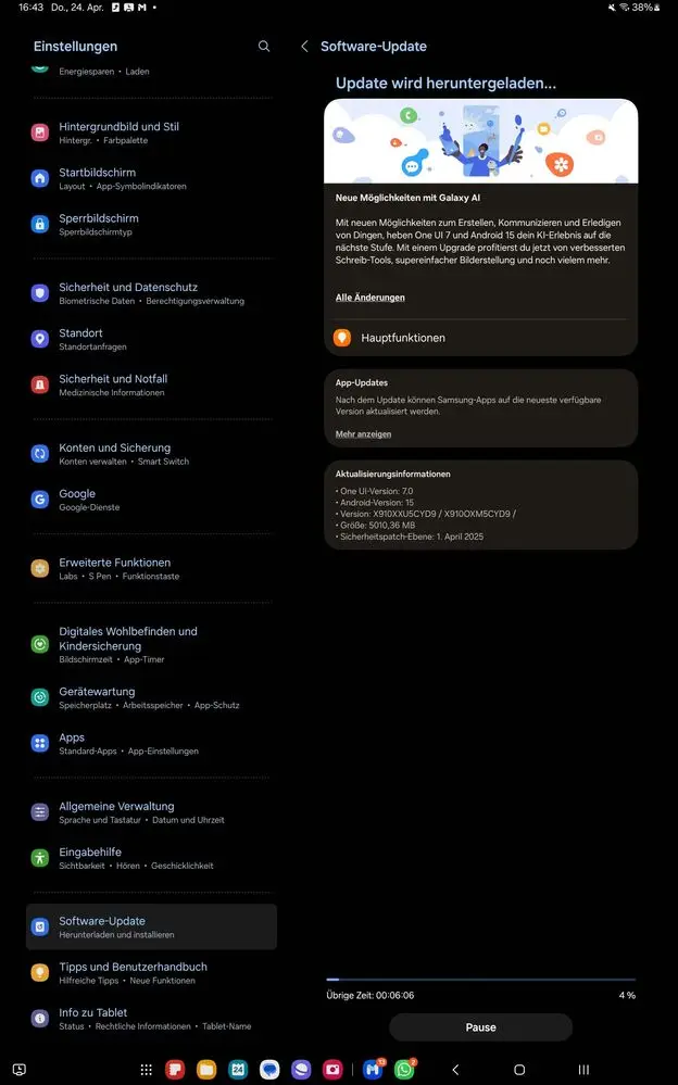 Galaxy Tab S9 One UI 7 Stable Update