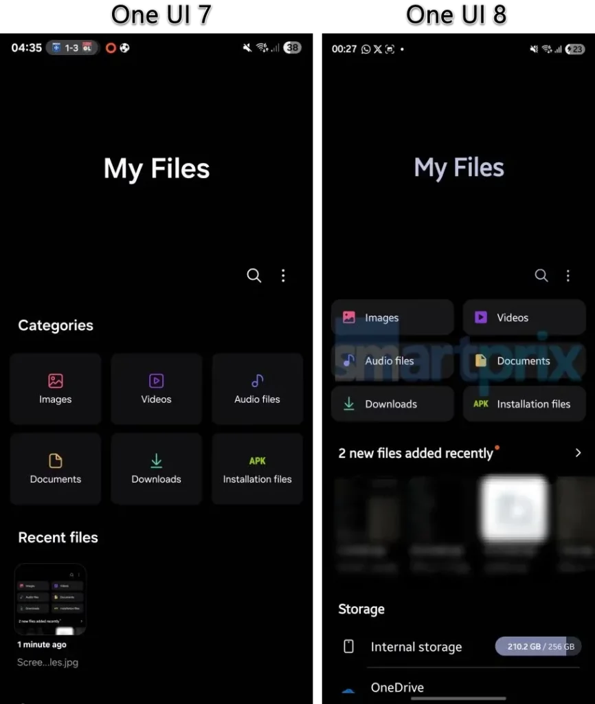 My Files One UI 7 vs One UI 8