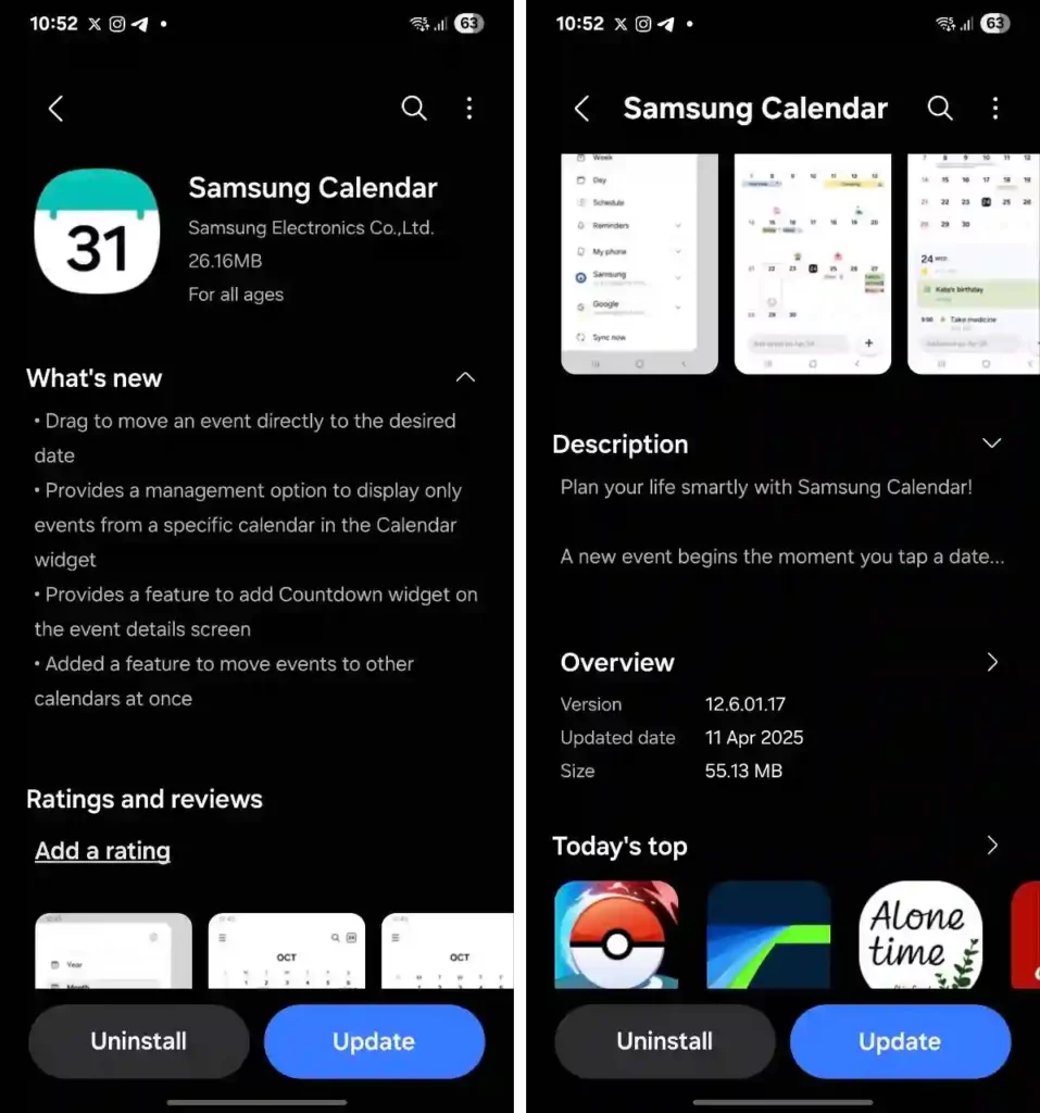 Samsung Calendar App Update