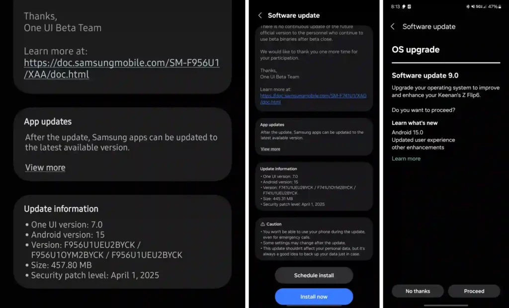 Galaxy Z Fold6 and Flip6 Stable One UI 7 in the US