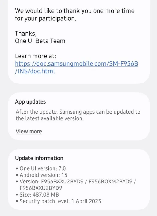 Galaxy Z Fold6 One UI 7 India