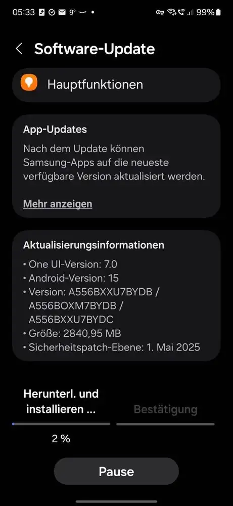 Galaxy A55 One UI 7 Update