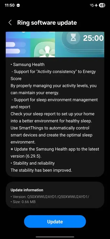 Galaxy Ring Update Screenshot
