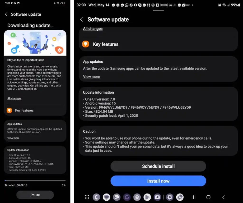 Galaxy S21 Fold5 One UI 7 update Canada