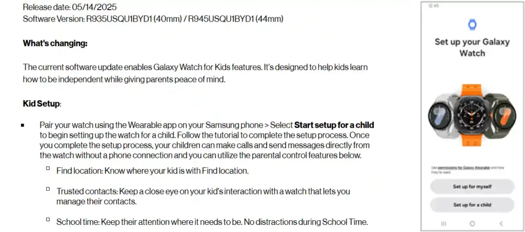 Galaxy Watch6 kids feature update
