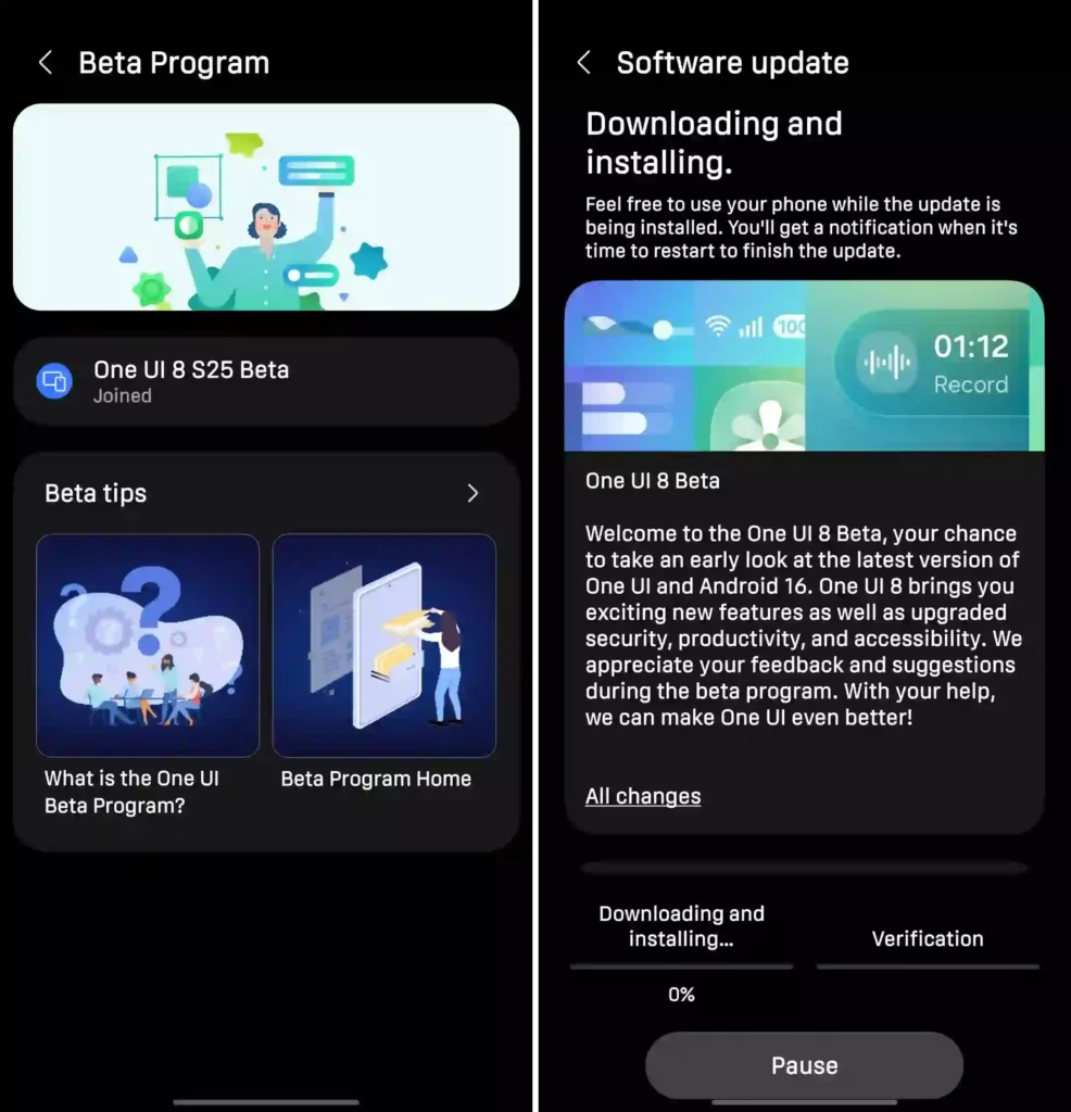 One UI 8 Beta Galaxy S25 US