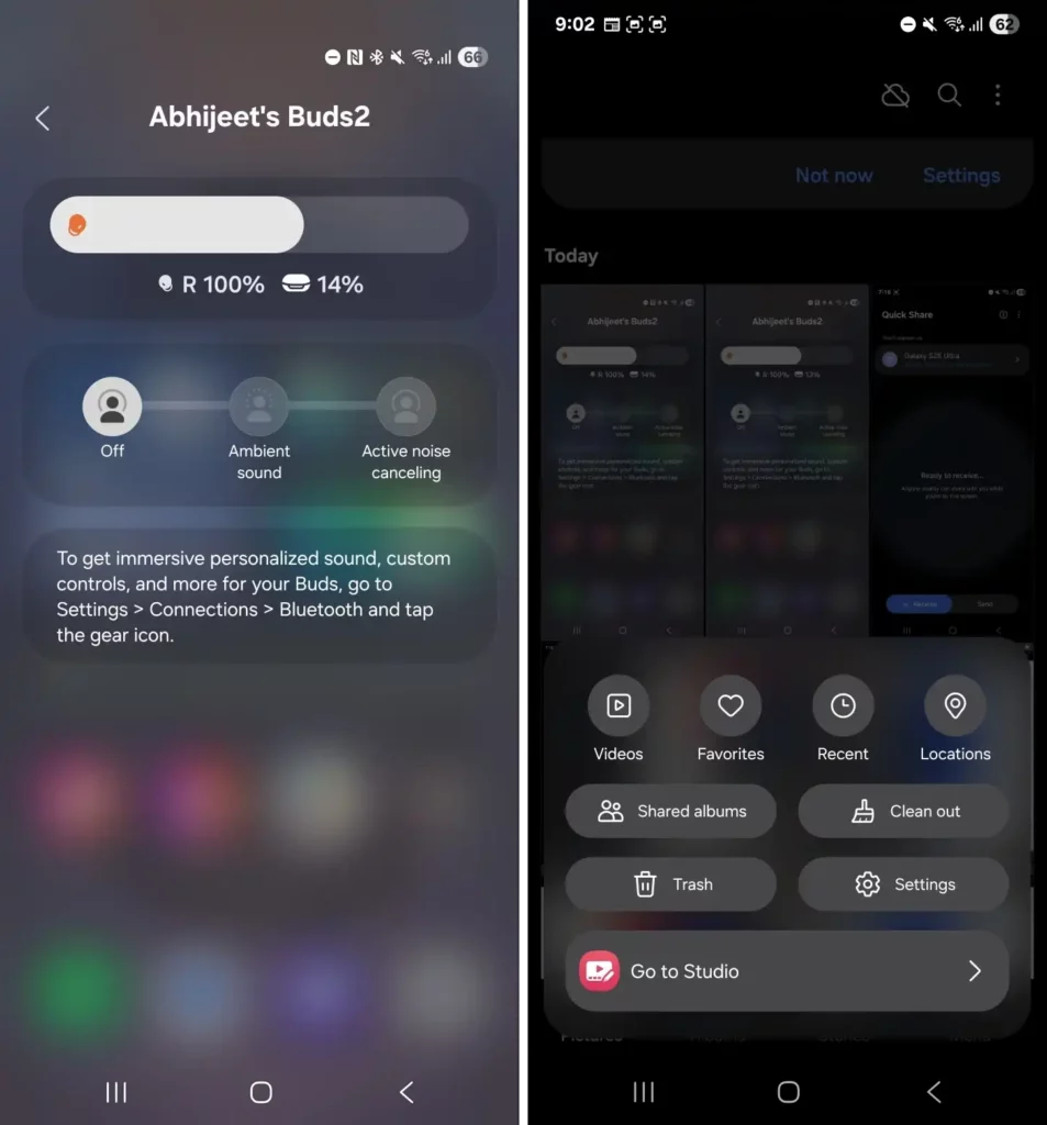One UI 8 enhanced Buds and pop up menu blur