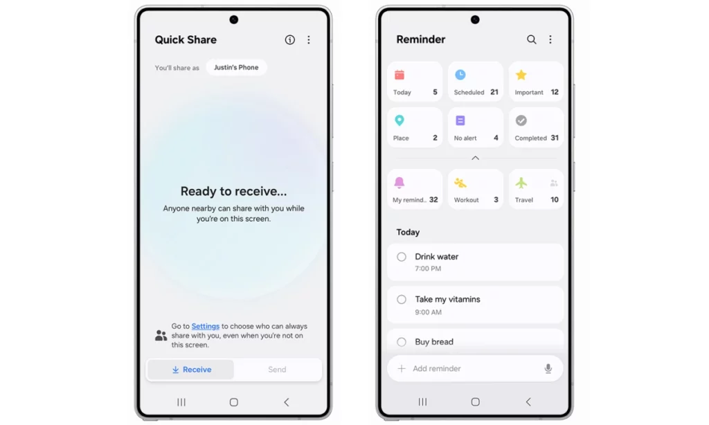 One UI 8 Quick Share and Reminder