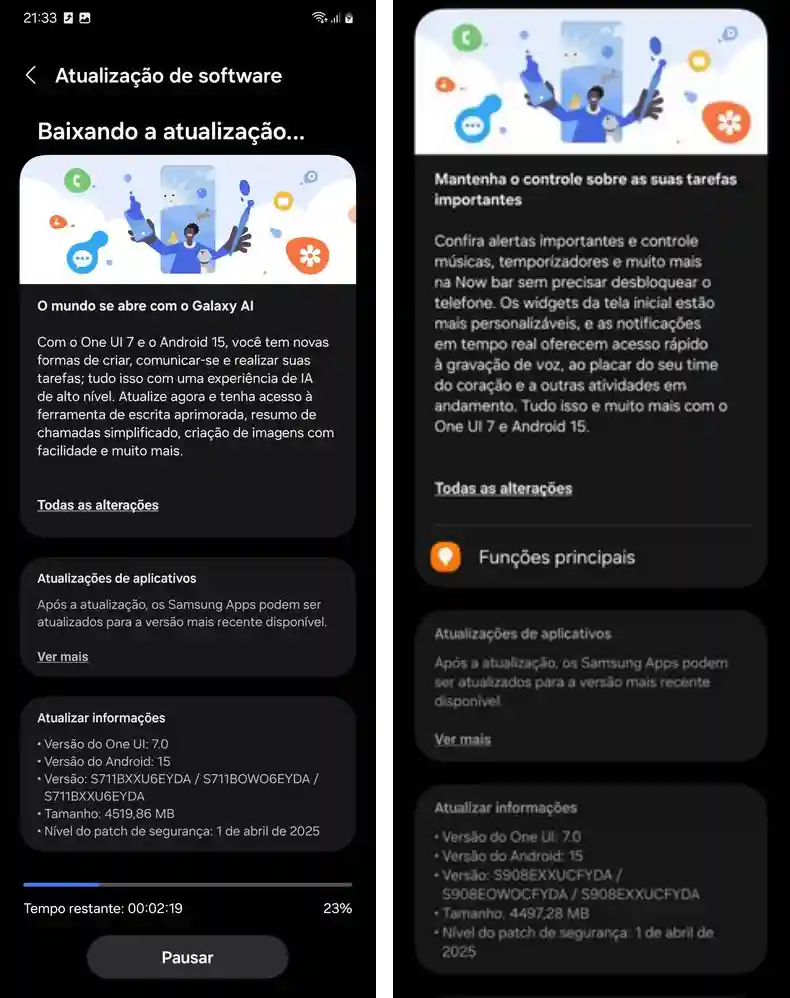 Galaxy S23 FE and S22 One UI 7 Update Brazil
