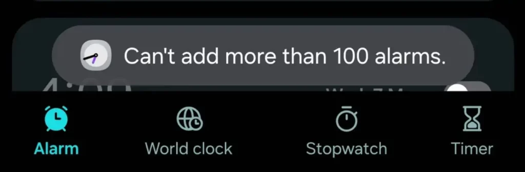 Samsung Alarm limit
