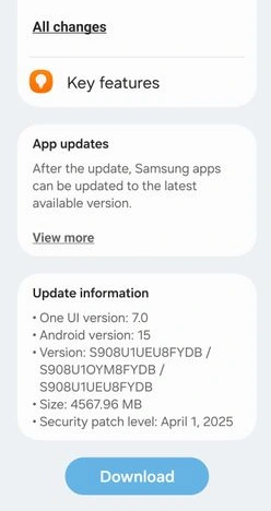 Unlocked Galaxy S22 One UI 7 update