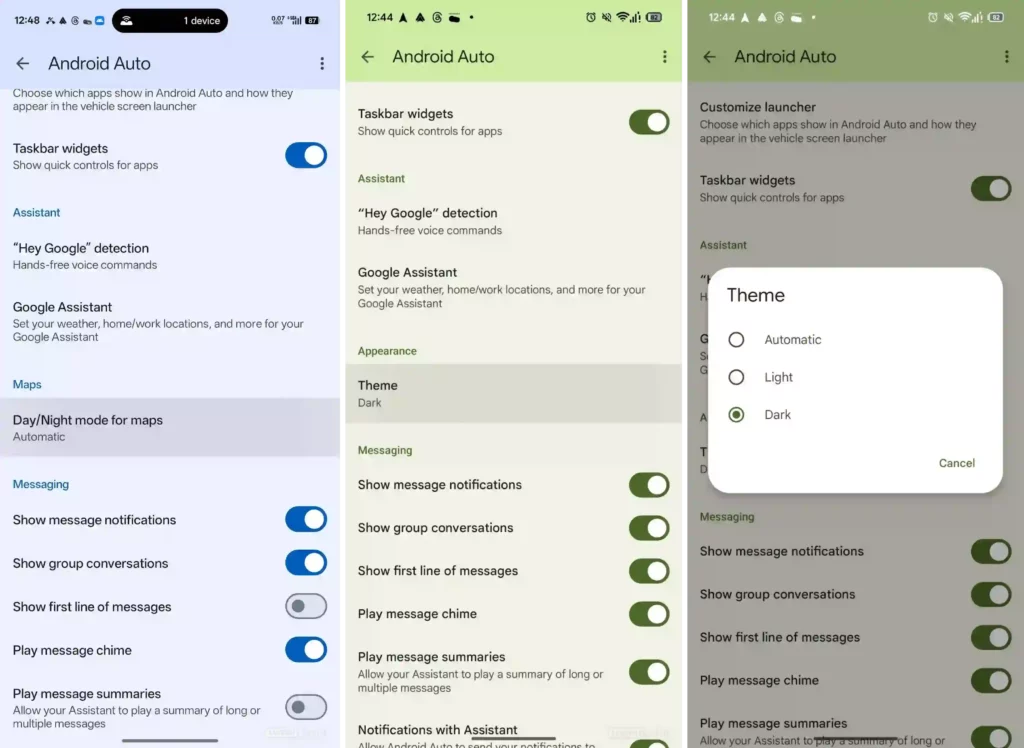 Android Auto Theme setting Phone