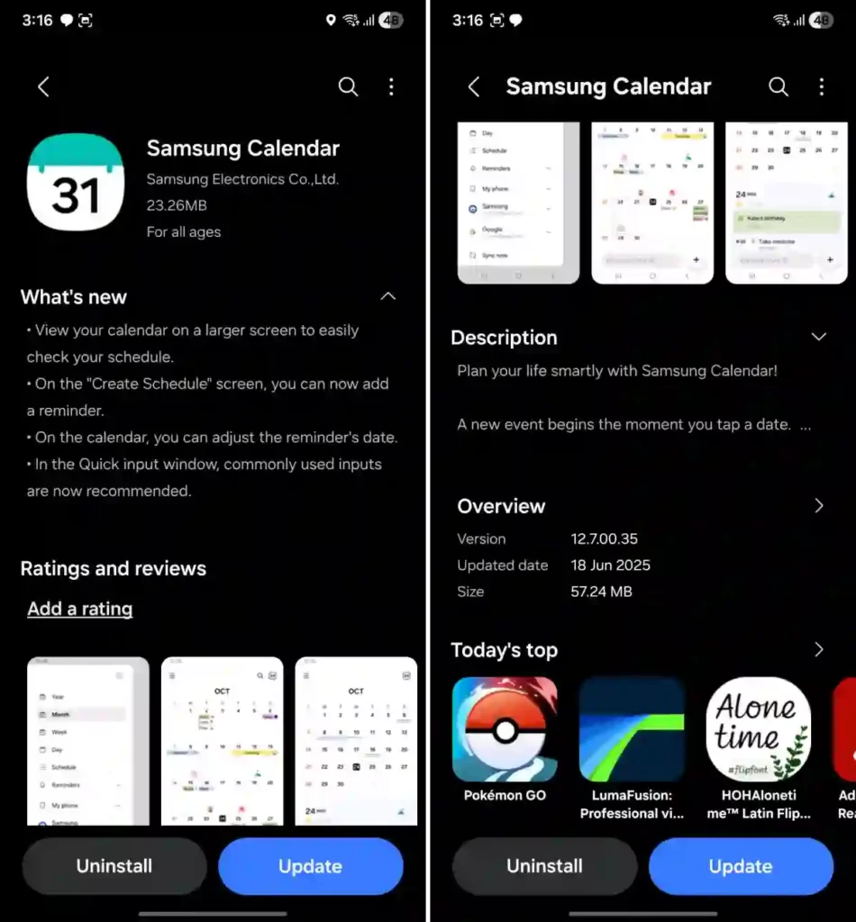Calendar new update
