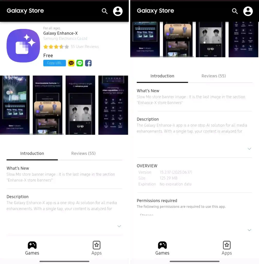 Galaxy Enhance-X update Galaxy store screenshot